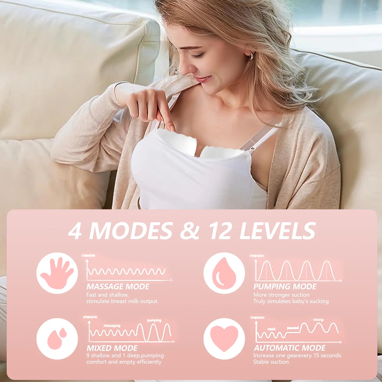 ComfortFit™Breast Pump, Hands Free Portable Electric with 4 Modes & 12 Levels