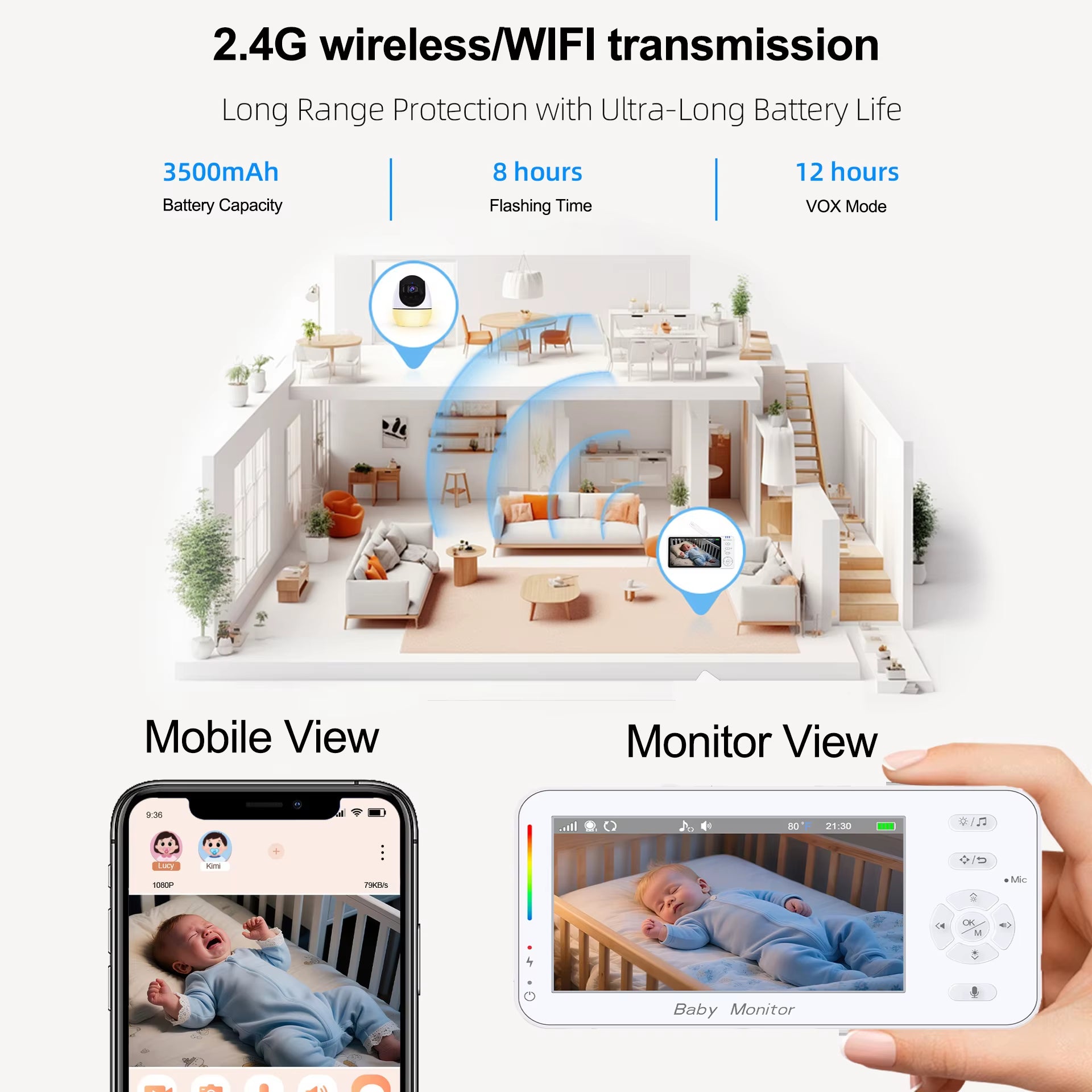 Peaceful Watch™4.3-Inch Baby Video Monitor with 4X Zoom Camera Motion/Sound Detection 