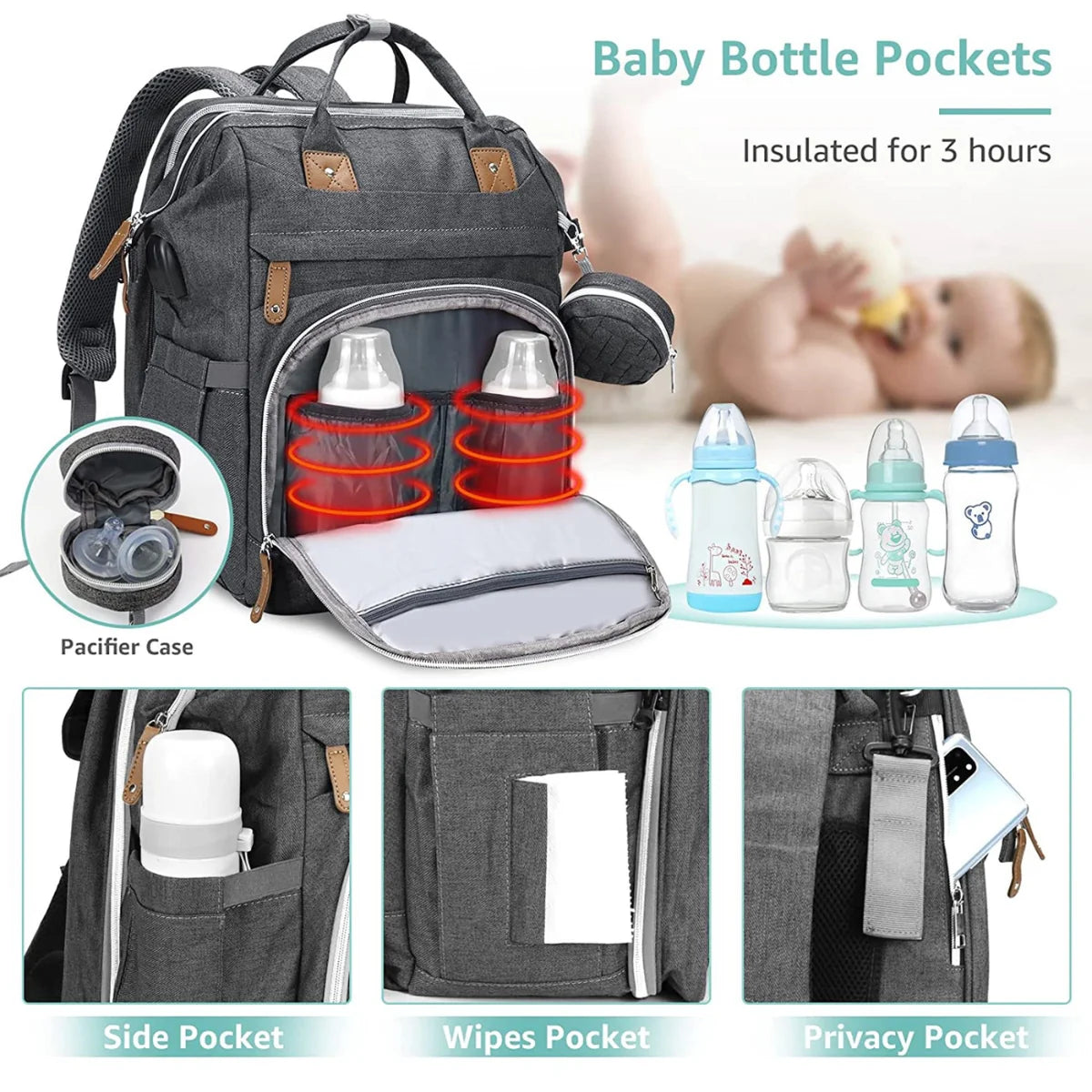 Little Essentials™Diaper Bag Backpack with Portable Diaper Pad